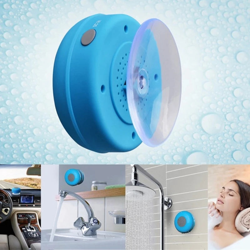 Compact Waterproof Bluetooth Speaker with Suction Cup and Hands-Free Microphone for Shower, Pool, Beach, and Car Use