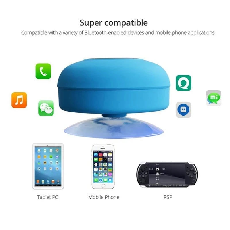Compact Waterproof Bluetooth Speaker with Suction Cup and Hands-Free Microphone for Shower, Pool, Beach, and Car Use