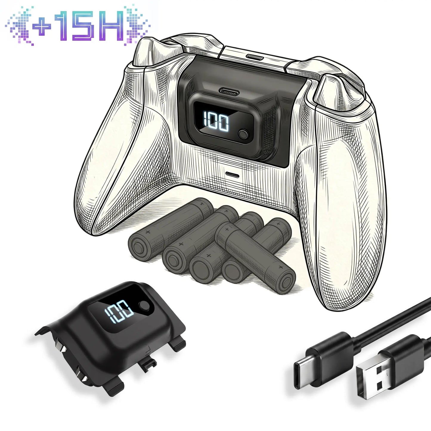Tuodes 15-Hour Battery Pack for Xbox Series X Controller, 1200mAh Capacity with USB Cable for Enhanced Gaming Experience on Xbox Series S