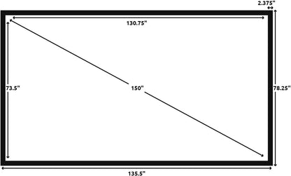 STR Series 150" Diagonal Fixed Frame Home Theater Projection Screen for 4K/8K Ultra HD, HDR & Active 3D, 16:9 Format, White Material