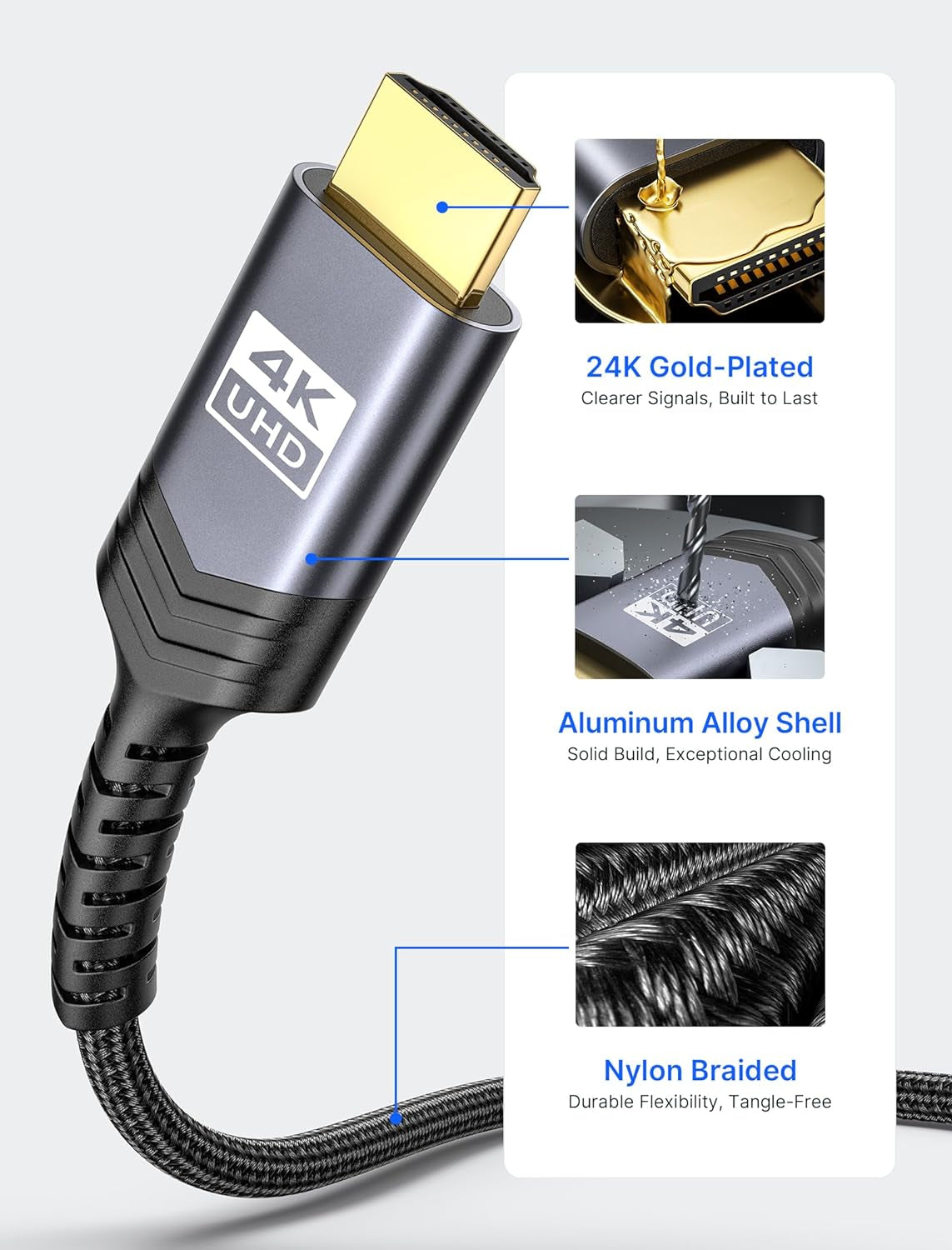 6FT Mini HDMI to HDMI Cable, High-Speed 4K 60Hz HDMI 2.0 with Aluminum Shell and Braided Design, Compatible with Cameras, Camcorders, Tablets, Graphics Cards, Laptops, and Raspberry Pi Zero W