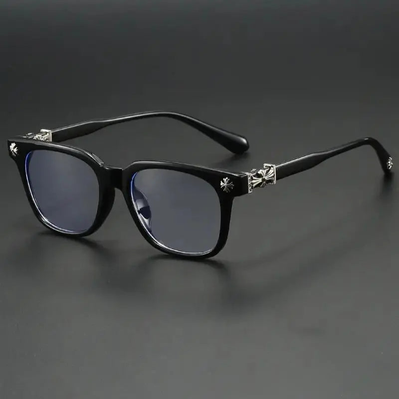Unisex Metal Frame Blue Light Blocking Glasses - Flat Lenses, Trendy Square Shape, Casual Versatile, Black-Gold, Party Gift for Adults' Daily Wear