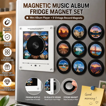 Retro Square Decorative Magnetic Vinyl Speaker Fridge Magnet with Swappable Discs - Acrylic Record Player Box, Christmas Kitchen Metal Decor, Carnival Refrigerator Wall Accessory Gift, Home Supplies