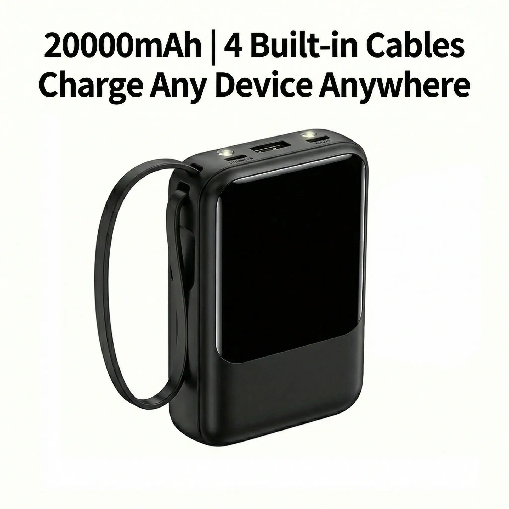 20000Mah Portable Power Bank (Portable Charger) with Built-In 4 Retractable Cables, LED Digital Display, Dual USB Output, LED Light Flashlight, Lanyard, Micro Plug for Mobile Devices, Iphone, Android Smartphones & Electronics (Device Protection Included)