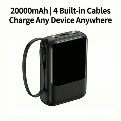20000Mah Portable Power Bank (Portable Charger) with Built-In 4 Retractable Cables, LED Digital Display, Dual USB Output, LED Light Flashlight, Lanyard, Micro Plug for Mobile Devices, Iphone, Android Smartphones & Electronics (Device Protection Included)