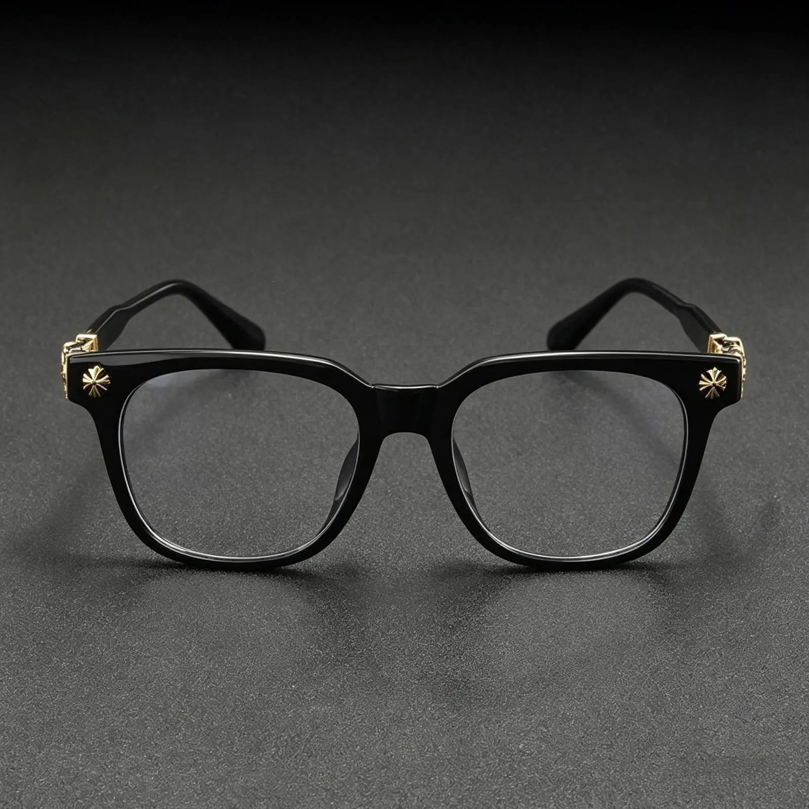 Unisex Metal Frame Blue Light Blocking Glasses - Flat Lenses, Trendy Square Shape, Casual Versatile, Black-Gold, Party Gift for Adults' Daily Wear