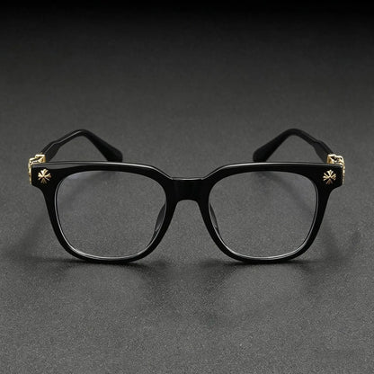 Unisex Metal Frame Blue Light Blocking Glasses - Flat Lenses, Trendy Square Shape, Casual Versatile, Black-Gold, Party Gift for Adults' Daily Wear