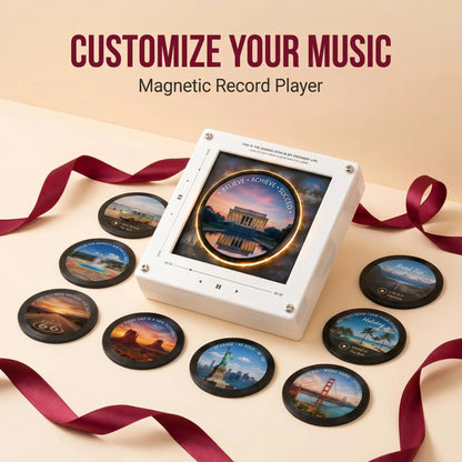 Retro Square Decorative Magnetic Vinyl Speaker Fridge Magnet with Swappable Discs - Acrylic Record Player Box, Christmas Kitchen Metal Decor, Carnival Refrigerator Wall Accessory Gift, Home Supplies