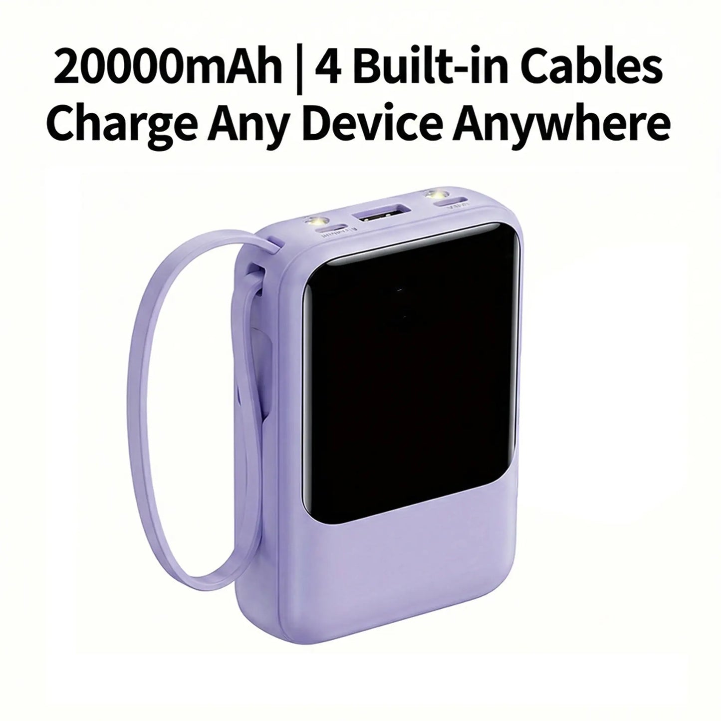 20000Mah Portable Power Bank (Portable Charger) with Built-In 4 Retractable Cables, LED Digital Display, Dual USB Output, LED Light Flashlight, Lanyard, Micro Plug for Mobile Devices, Iphone, Android Smartphones & Electronics (Device Protection Included)