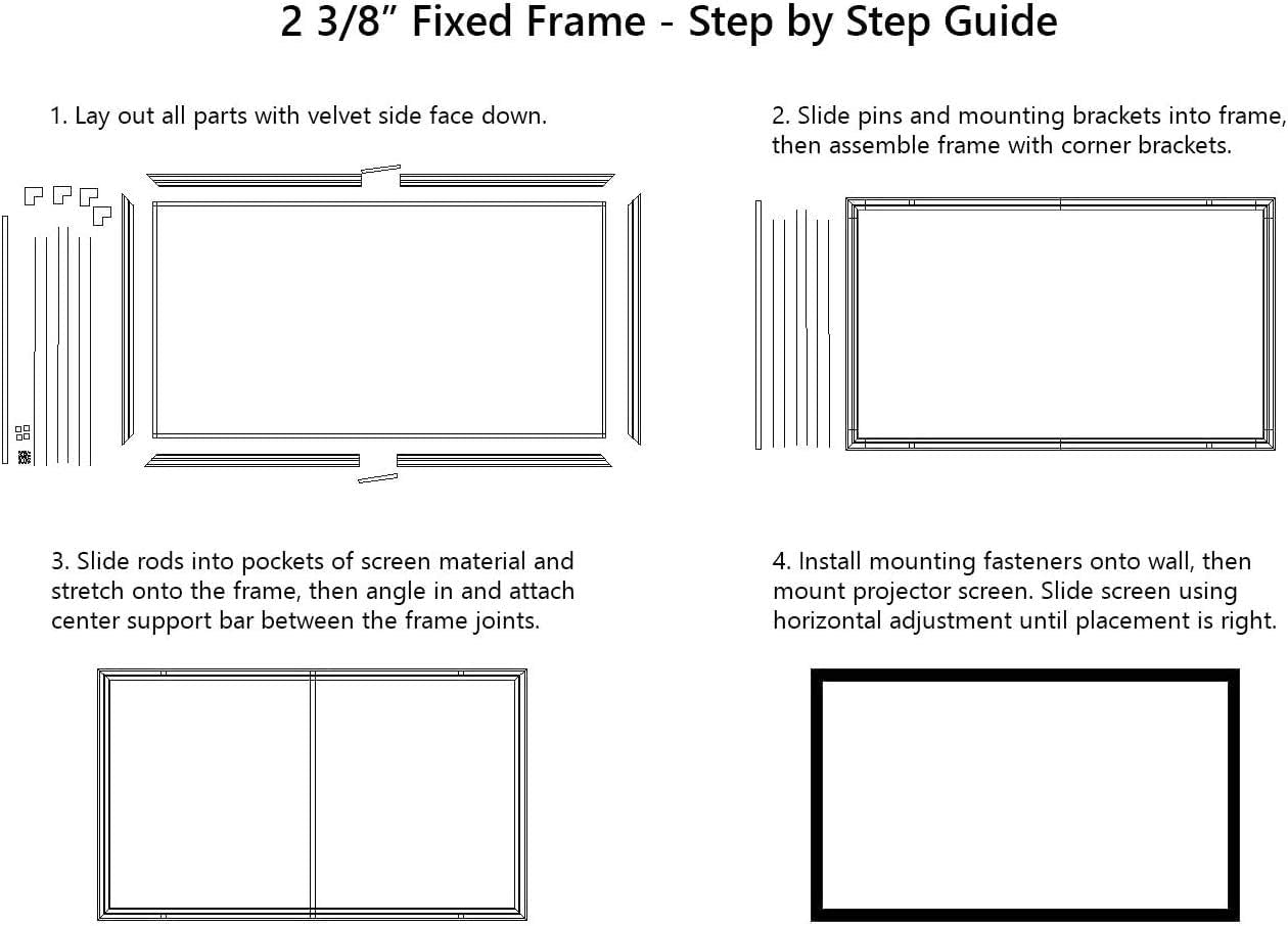STR Series 150" Diagonal Fixed Frame Home Theater Projection Screen for 4K/8K Ultra HD, HDR & Active 3D, 16:9 Format, White Material