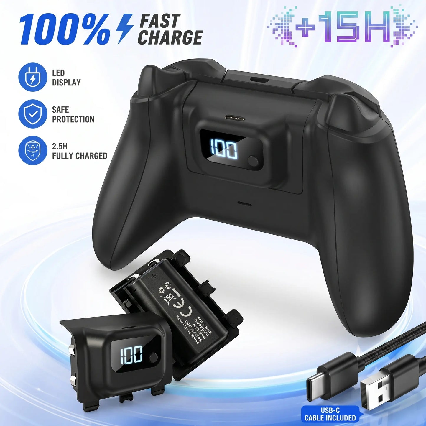 Tuodes 15-Hour Battery Pack for Xbox Series X Controller, 1200mAh Capacity with USB Cable for Enhanced Gaming Experience on Xbox Series S