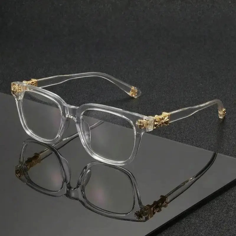 Unisex Metal Frame Blue Light Blocking Glasses - Flat Lenses, Trendy Square Shape, Casual Versatile, Black-Gold, Party Gift for Adults' Daily Wear