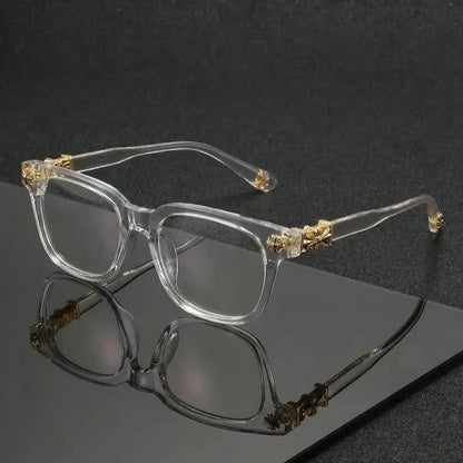 Unisex Metal Frame Blue Light Blocking Glasses - Flat Lenses, Trendy Square Shape, Casual Versatile, Black-Gold, Party Gift for Adults' Daily Wear