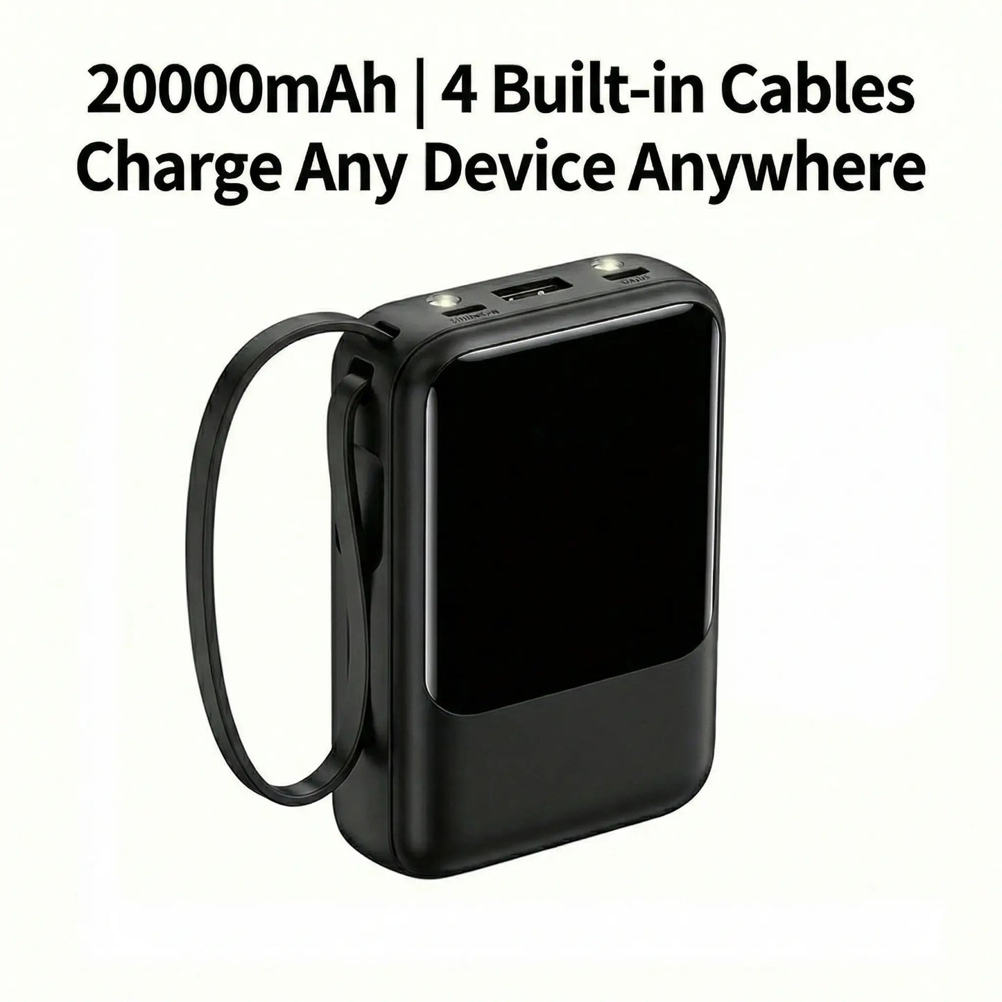 20000Mah Portable Power Bank (Portable Charger) with Built-In 4 Retractable Cables, LED Digital Display, Dual USB Output, LED Light Flashlight, Lanyard, Micro Plug for Mobile Devices, Iphone, Android Smartphones & Electronics (Device Protection Included)