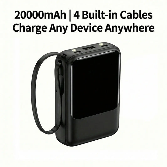 20000Mah Portable Power Bank (Portable Charger) with Built-In 4 Retractable Cables, LED Digital Display, Dual USB Output, LED Light Flashlight, Lanyard, Micro Plug for Mobile Devices, Iphone, Android Smartphones & Electronics (Device Protection Included)