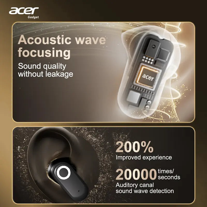 Acer OHR627 Electronic In-Ear Short-Stem Wireless Earbud - Bluetooth 5.4 Connection, ENC Noise Cancellation, 3D Surround Sound, Audio-Video Sync, Pure Vocal Mode, Long Standby, USB-C Fast Charging, Waterproof Comfort Fit