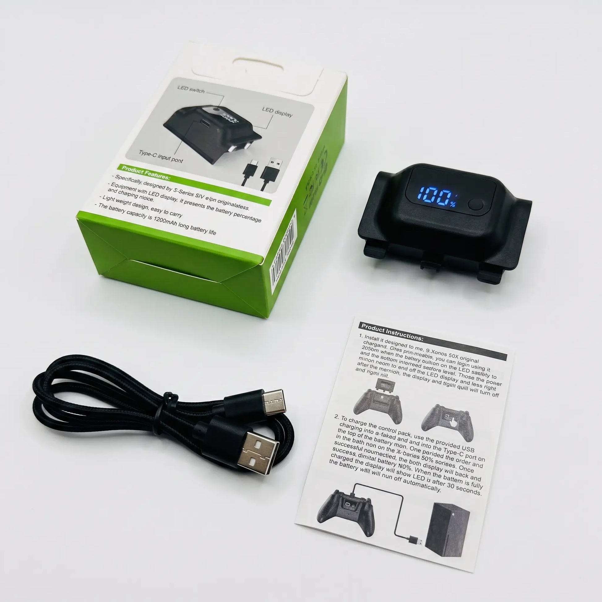 Tuodes 15-Hour Battery Pack for Xbox Series X Controller, 1200mAh Capacity with USB Cable for Enhanced Gaming Experience on Xbox Series S