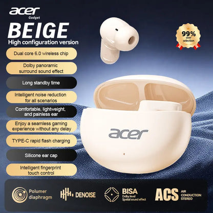 Acer OHR627 Electronic In-Ear Short-Stem Wireless Earbud - Bluetooth 5.4 Connection, ENC Noise Cancellation, 3D Surround Sound, Audio-Video Sync, Pure Vocal Mode, Long Standby, USB-C Fast Charging, Waterproof Comfort Fit