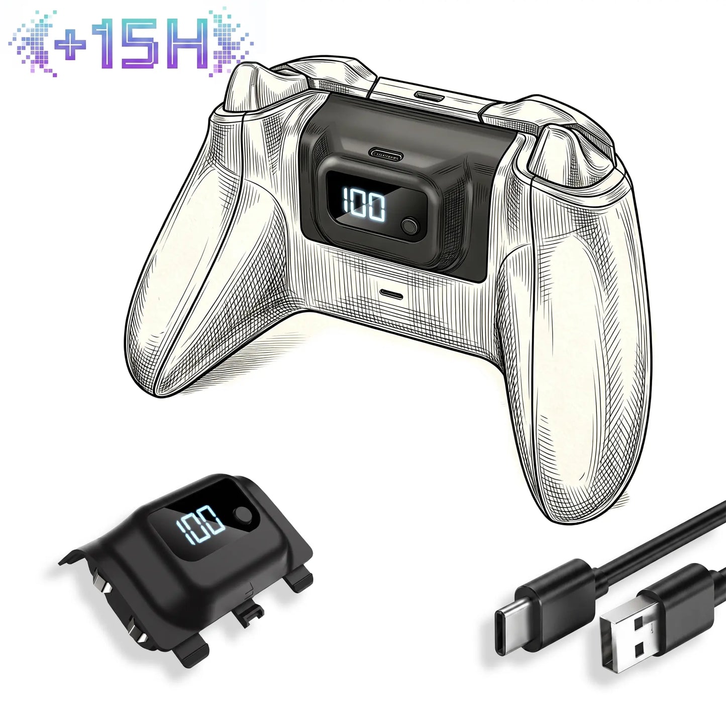 Tuodes 15-Hour Battery Pack for Xbox Series X Controller, 1200mAh Capacity with USB Cable for Enhanced Gaming Experience on Xbox Series S