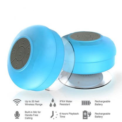 Compact Waterproof Bluetooth Speaker with Suction Cup and Hands-Free Microphone for Shower, Pool, Beach, and Car Use