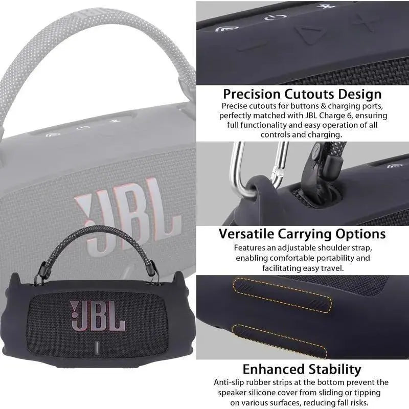 Fadaiqi Silicone Protective Case with Shoulder Strap for JBL Charge 6 Waterproof Portable Bluetooth Speaker - Soft, Drop-Proof Sleeve for Outdoor Party Use (Includes Case and Speaker)