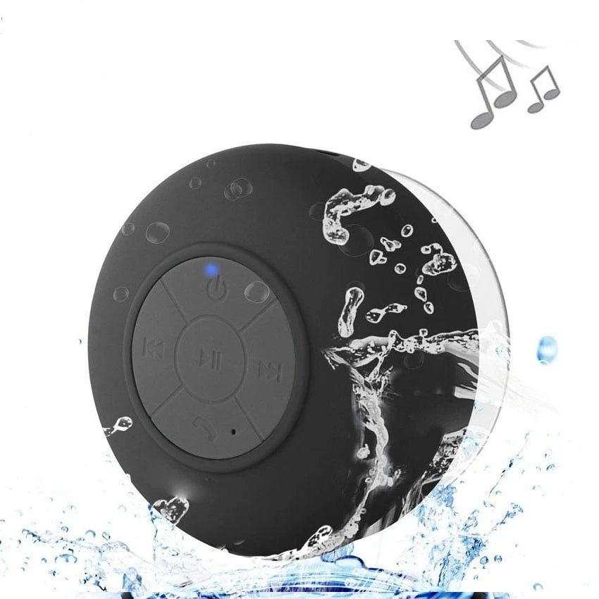 Compact Waterproof Bluetooth Speaker with Suction Cup and Hands-Free Microphone for Shower, Pool, Beach, and Car Use