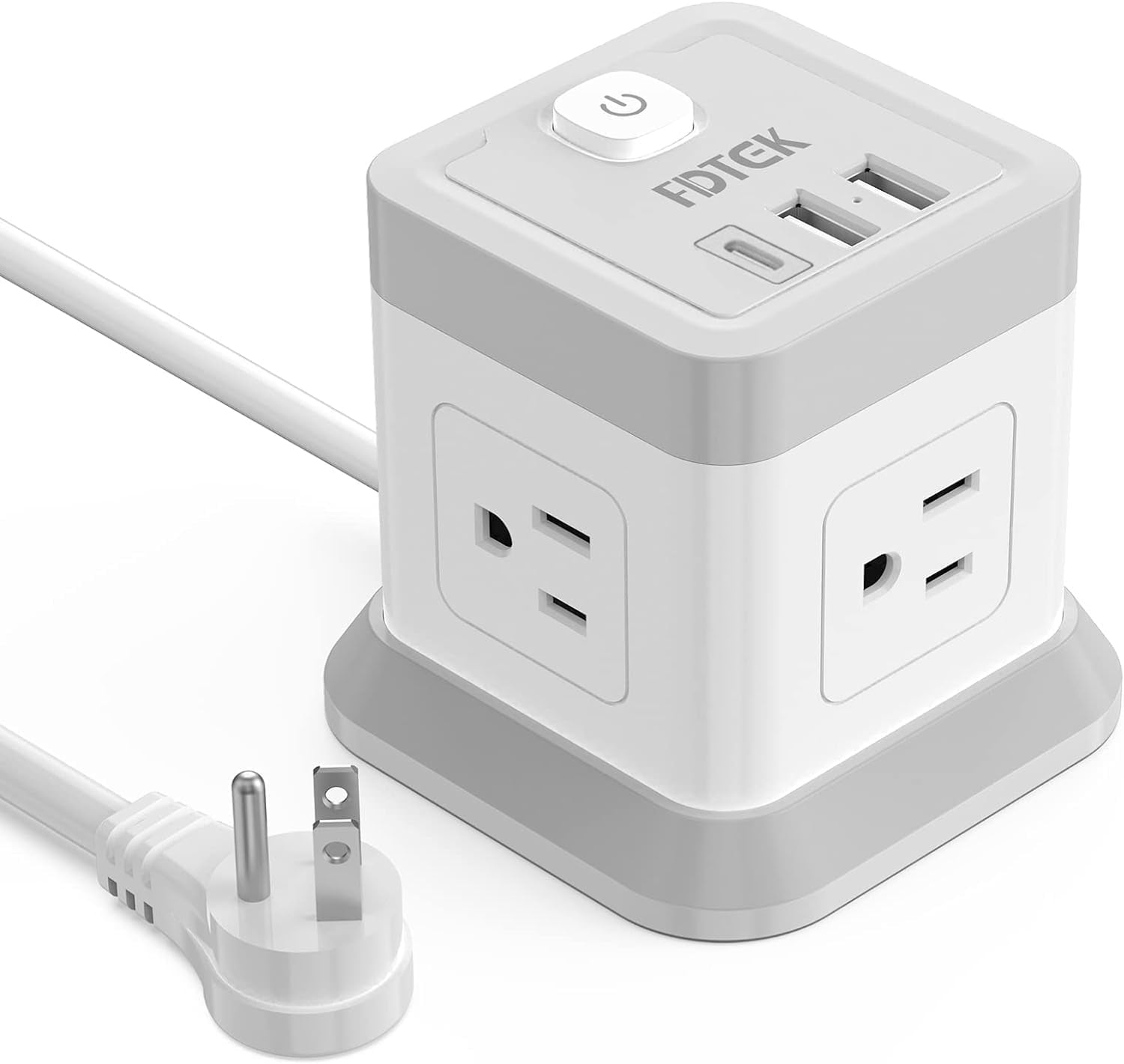 Power Strip with USB-C, 4 AC Outlets, 3 USB Ports, 5 FT Extension Cord - White