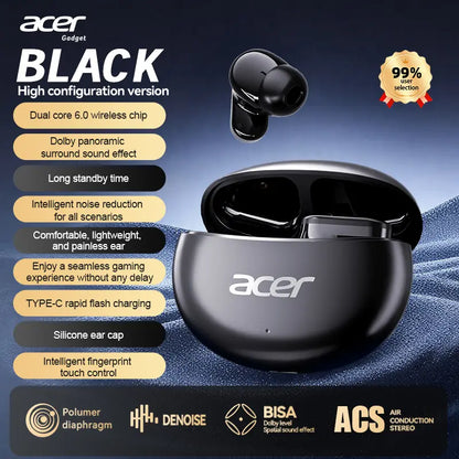 Acer OHR627 Electronic In-Ear Short-Stem Wireless Earbud - Bluetooth 5.4 Connection, ENC Noise Cancellation, 3D Surround Sound, Audio-Video Sync, Pure Vocal Mode, Long Standby, USB-C Fast Charging, Waterproof Comfort Fit